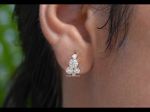 [YouTube Video Of Round Cut Lab Grown Diamond Huggie Earrings]-[Golden Bird Jewels]