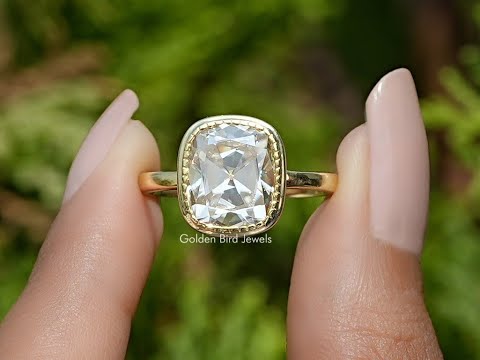 Bezel Set Old Mine Cushion Cut Moissanite Ring