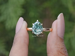 Pear Cut Green Moissanite Solitaire Ring