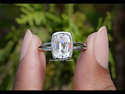 Old Mine Cushion Cut Moissanite Split Shank Ring