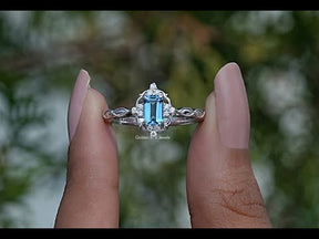 Emerald Cut London Blue Topaz Gemstone Halo Ring