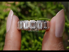 Emerald Cut Lab Diamond Bezel Set Eternity Band