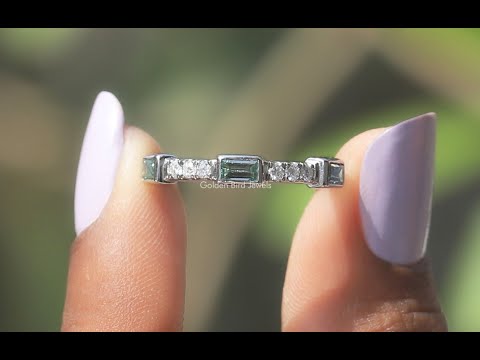 [YouTube Video Of Baguette And Round Cut Moissanite Wedding Band]-[Golden Bird Jewels]