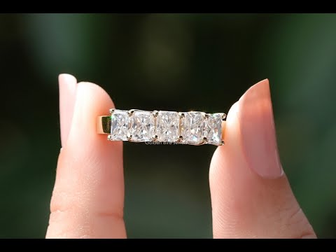 [YouTube Video Of Five Stone Radiant Cut Moissanite Band]-[Golden Bird Jewels]