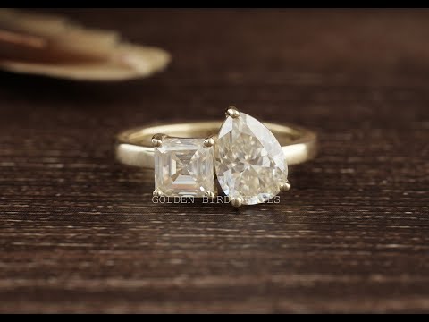 Asscher And Pear Cut Toi Moi Moissanite Ring