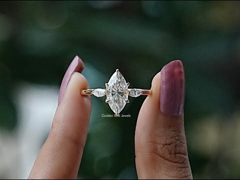 Marquise Cut Moissanite Three Stone Engagement Ring