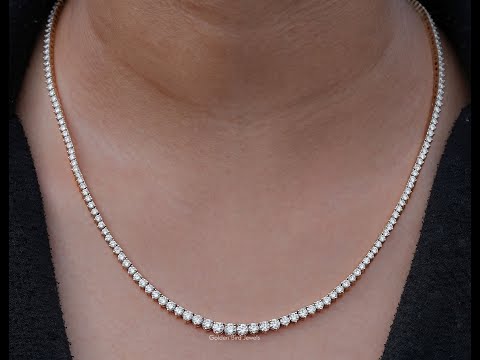 [YouTube Video Of Round Cut Lab Diamond Tennis Necklace]-[Golden Bird Jewels]