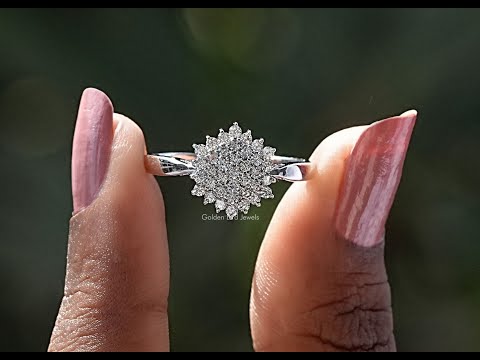 [YouTube Video Of Round Cut Diamond Cluster Engagement Ring]-[Golden Bird Jewels]