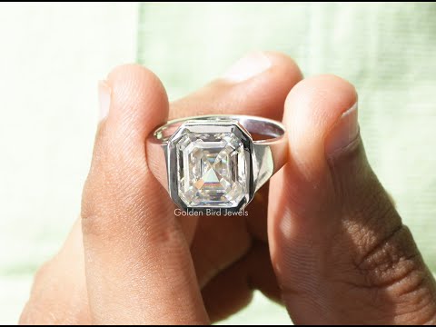 [YouTube Video Of Asscher Cut Moissanite Bezel Set Solitaire Ring]-[Golden Bird Jewels]