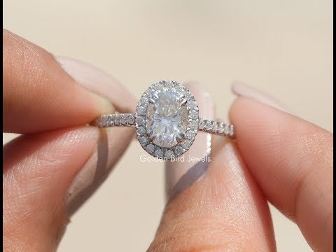 Crushed Ice Oval Lab Diamond Halo Accent Ring