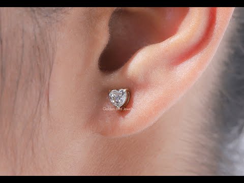 Heart Cut Moissanite Solitaire Push Back Earrings