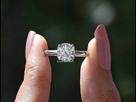 [YouTube Video Of Colorless Cushion Cut Moissanite Hidden Halo Ring]-[Golden Bird Jewels]