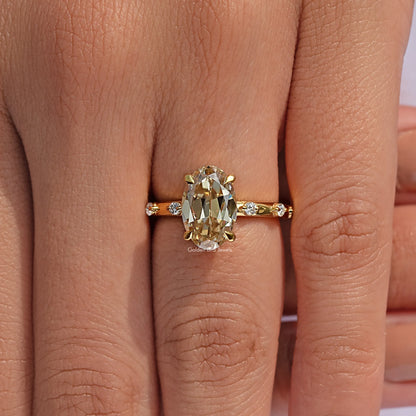 Yellow Old Mine Oval Cut Accent Stone Engagement Ring