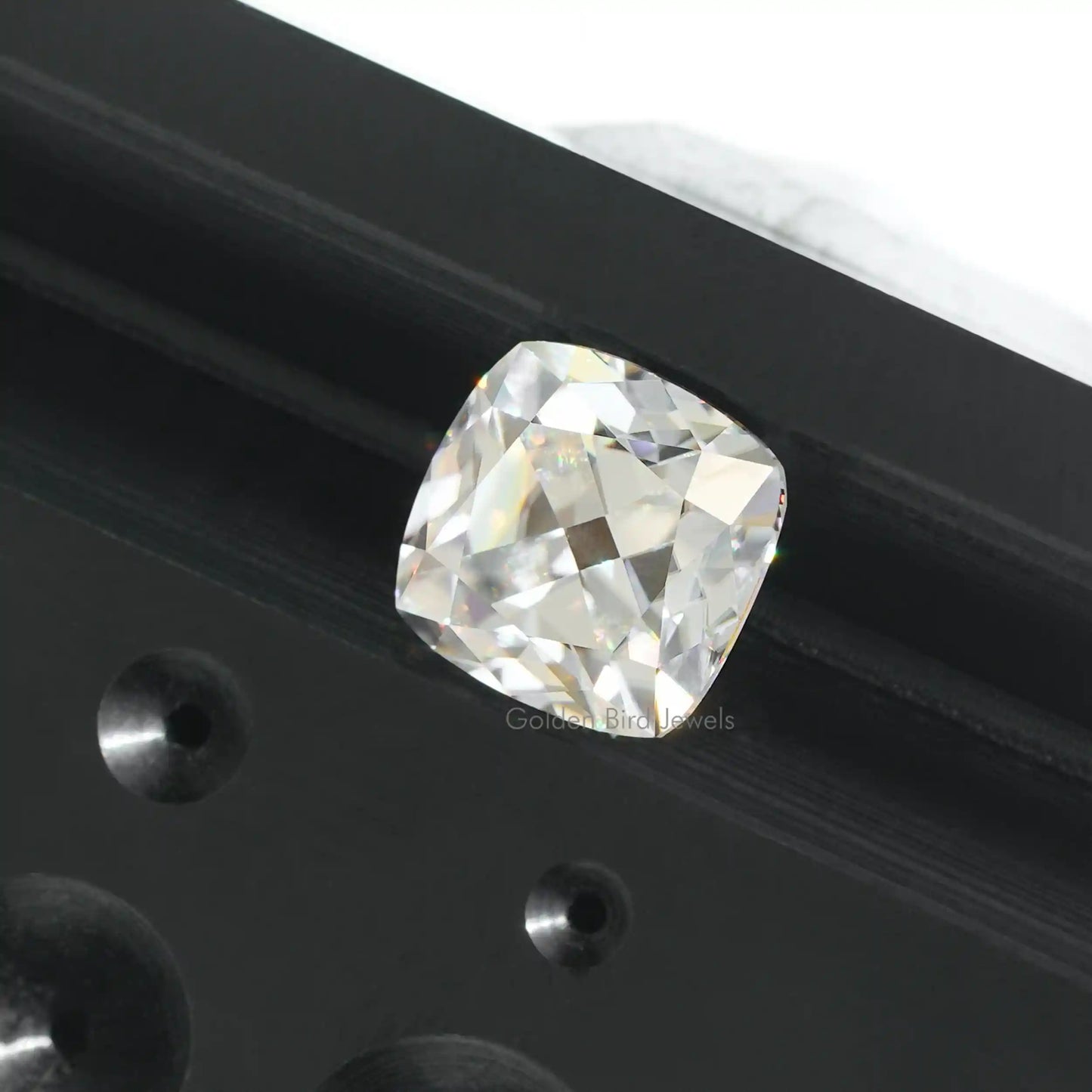 Close view of French Cut Cushion Shape Moissanite Gem-Stone