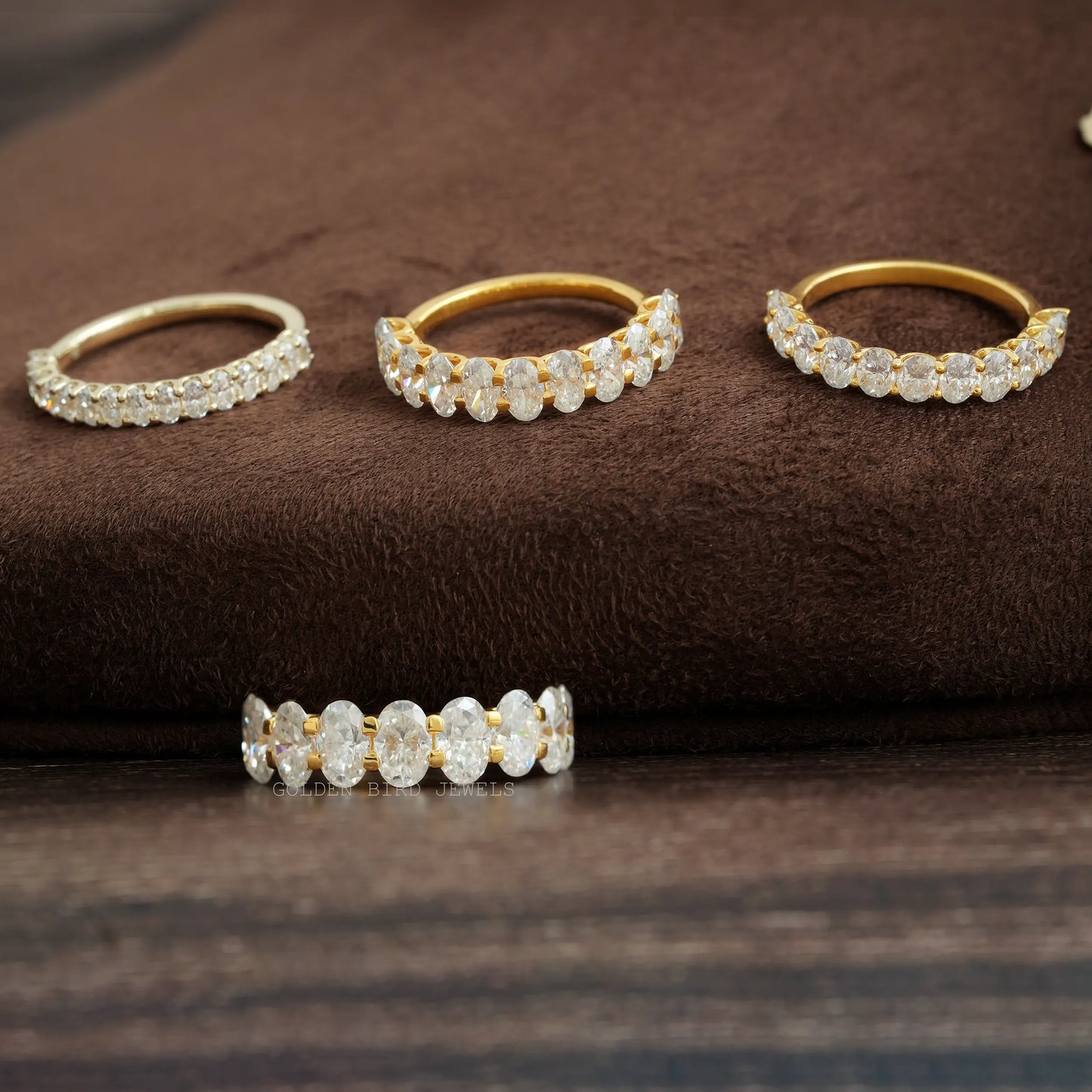 Oval Cut Moissanite Half Eternity Wedding Band