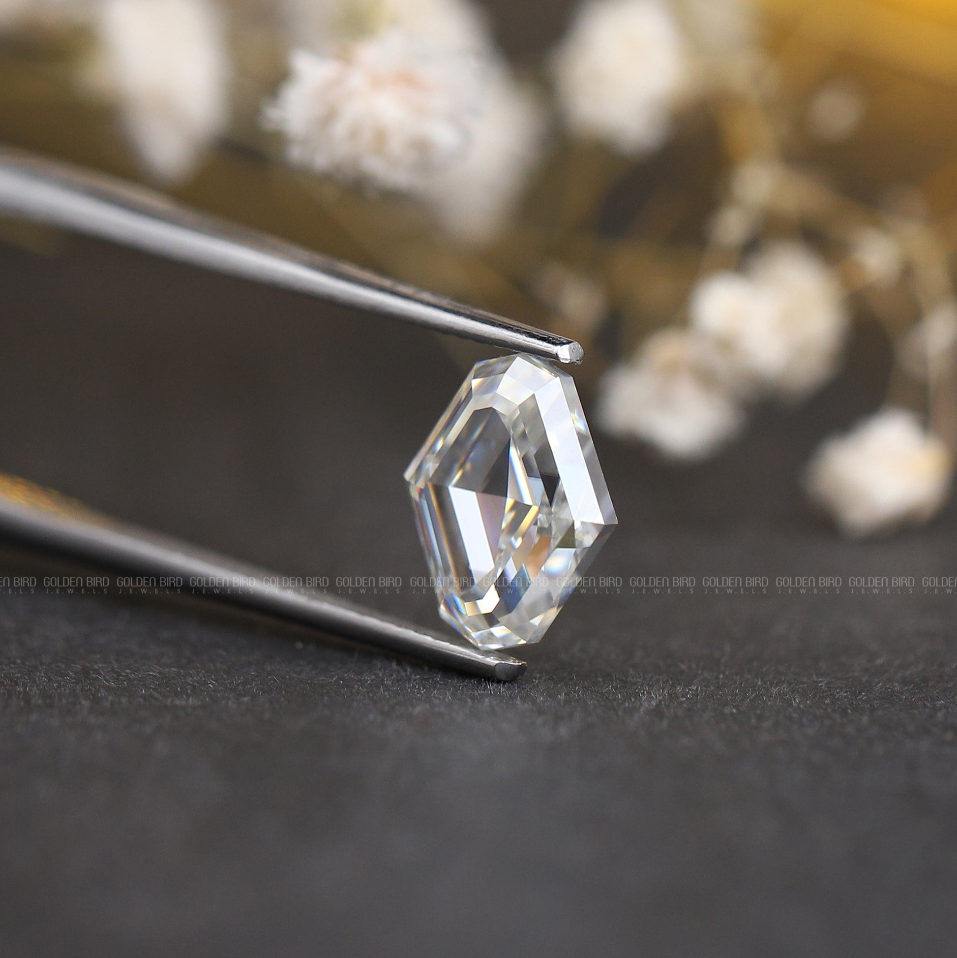 View Of Step Cut Moval Loose Moissanite Stone In White